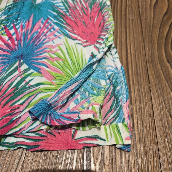 Rose & Olive Wide Leg Gauze Pants Tropical Beach Cover Up Pink White Casual L - Picture 7 of 10